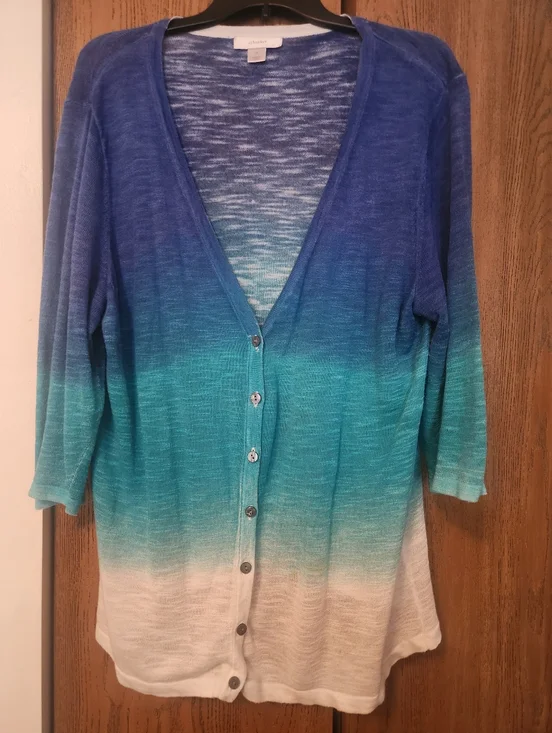 CJ Banks Gradient Blue to White Button-Front Women's Sweater - Picture 3 of 8